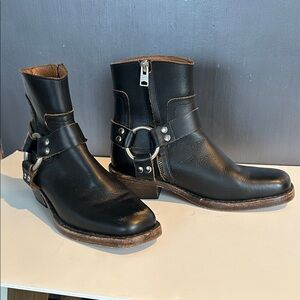 All Saints Black Leather Harness Boots 37/7